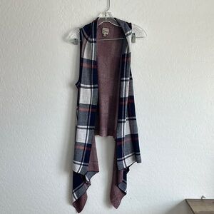 COMO vintage blue red white flannel draped cardigan‎ sleeveless 1x women’s